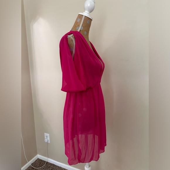 Bisou Bisou Sheer Deep V Neck Draped Sleeves Tunic - Picture 3 of 5